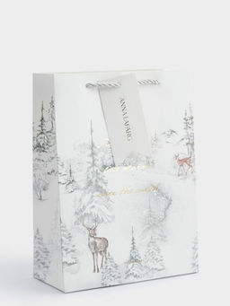 Пакет подарочный, 18х24 см, бумага, белый, Лес в снегу, Maral grey