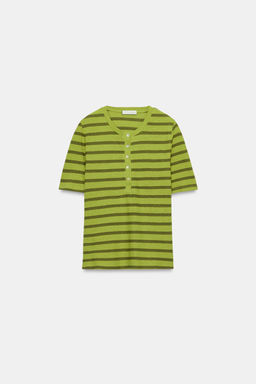 CAMISETA BOTONES CON LINO / Verdes - Zara фото 4
