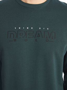 Bisiklet Yaka Bask?l? Erkek Kal?n Sweatshirt