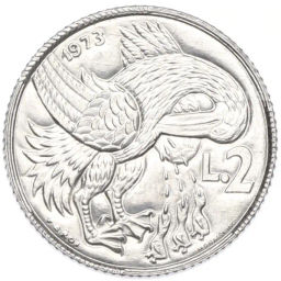 Монета 2 лиры 1973 года Сан-Марино