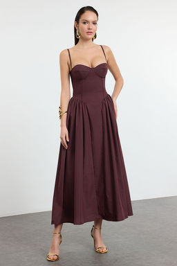 TRENDYOLMILLA Siyah A-Kesim Poplin Dokuma Midi S?k Elbise TPRSS24EL00294