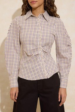 Cok Renkli Balon Kol Detayl? Bele Oturan Asimetrik Kapama Dokuma Gomlek TWOSS26GO00068 - Trendyolmilla фото 3