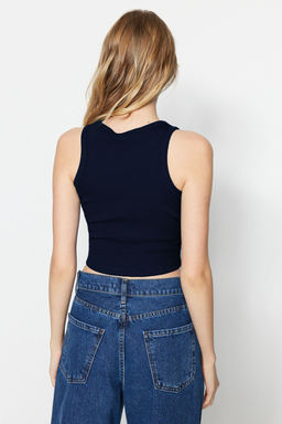 Lacivert-Gri 2li Paket Fitted/Vucuda Oturan Crop Halter Yaka Fitilli Esnek Orme Atlet TWOSS21AL0058