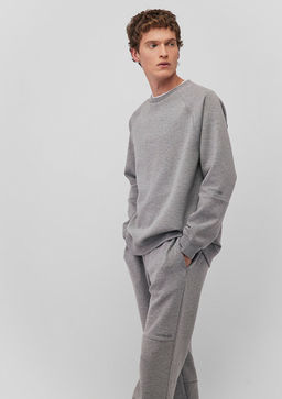 Bisiklet Yaka Gri Basic Sweatshirt