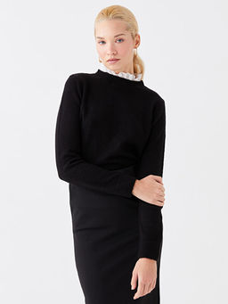 Bisiklet Yaka D?z Uzun Kollu Kad?n Triko Kazak