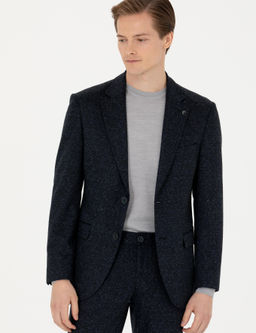 Lacivert Slim Fit Y_n Kar___ml_ Klasik Ceket