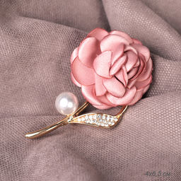 Брошь Цветок розовый 6,5 см / 3231 /уп 36/ с жемчугом - ГалеонТрейд фото 2
