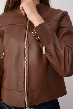 Siyah Fitted Kal?p Suni Deri Biker Ince Ceket Mont TWOAW26MO00085 - Trendyolmilla фото 11