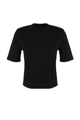 Siyah %100 Kal?n Pamuklu Vatkal? Crop Orme T-Shirt TWOSS24TS00122 - Trendyolmilla фото 7