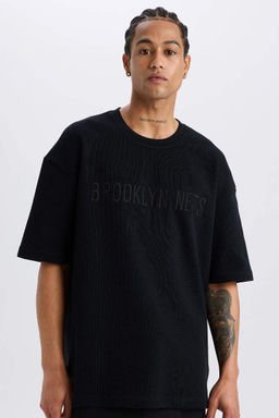 DeFactoFit NBA Brooklyn Nets Oversize Genis Kal?p Bisiklet Yaka K?sa Kollu Waffle Tisort  фото 4