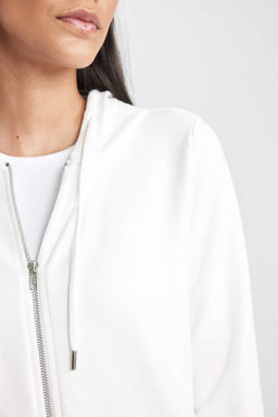 Базовая толстовка на молнии с капюшоном обычного кроя - Defacto фото 5