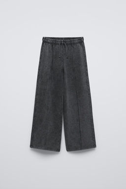 WASHED-EFFECT WIDE-LEG PLUSH TROUSERS