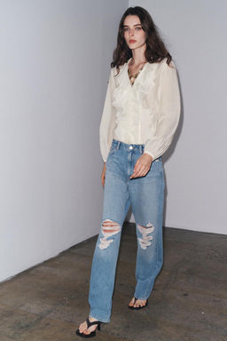 ZW COLLECTION RIPPED MID-WAIST STRAIGHT-LEG JEANS