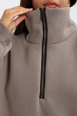 Толстовка женская из футера начес Комфорт серо-коричневый макси