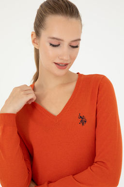 Женский базовый свитер с v-образным вырезом кирпичного цвета Неожиданная скидка в корзине - U.s. polo assn фото 2