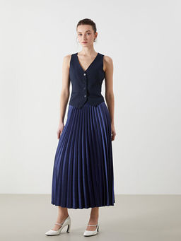 Beli Lastikli Saten Kad?n Pileli Etek