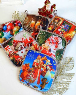 Прихватка Новогодние игрушки рогожка хлопок 100%