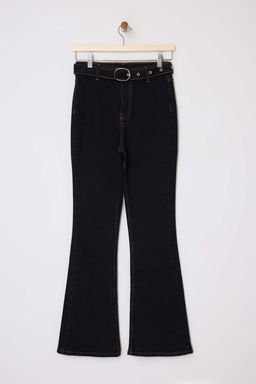 Siyah Kemerli Yuksek Bel Comfort/Esnek Flare Jeans TWOSS26JE00077