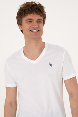 Erkek Slim Fit V Yaka Beyaz Basic Ti__rt Sepette S_rpriz _ndirim - U.s. polo assn фото 2