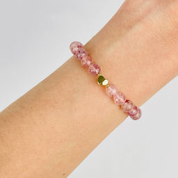 Браслет из Клубничного кварца со вставкой сердце 16 см