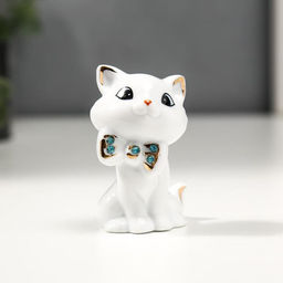 Фигурка керамика «Белый котёночек с бабочкой», с золотом, стразы, 7.5 см