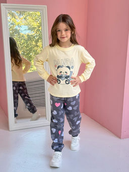 170009C-39 Пижама для девочки (футболка с длинным рукавом, брюки), Экрю