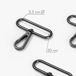 Цена за 2 шт. Карабин металлический, 57×49 мм / 50×3.5 мм, 3 шт., чёрный