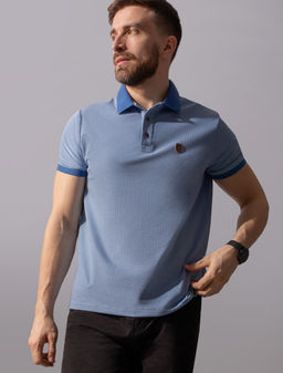 Поло Vilatte из хлопка темно-голубое