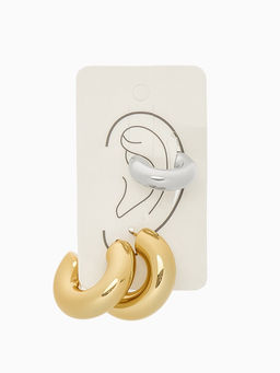 Серьги кольца и каффы QF Бублик, набор, цвет серебро, золото  фото 3