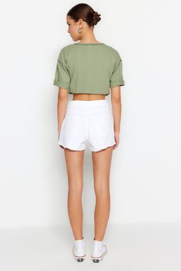 TRENDYOLMILLA Beyaz Y?rt?kl? Normal Bel Denim Sort TWOSS23SR00154 фото 5