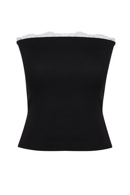 Trendyolmilla Pembe Fitilli Straplez Yaka Dokuma Garnili Vucuda Oturan Pamuklu Crop Orme Bluz TWOSS24BZ00361 фото 7