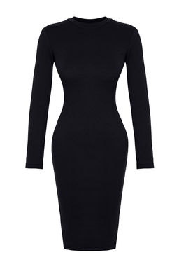 TRENDYOLMILLA Zumrut Yesili Fitted/Vucuda Oturan Uzun Kollu Fitilli Esnek Orme Elbise TWOAW25EL00102