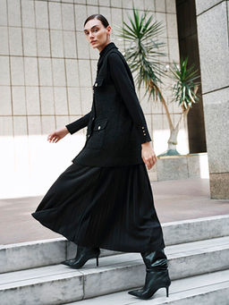 Beli Lastikli Saten Kad?n Pileli Etek