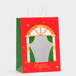 Цена за 2 шт. Пакет подарочный бумажный с окном «Театр» 30×22×14 см, крафт красный