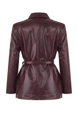 Bordo Kemerli Kruvaze Kapamal? Suni Deri Dokuma Blazer Ceket TWOAW26BC00002 - Trendyolmilla фото 6