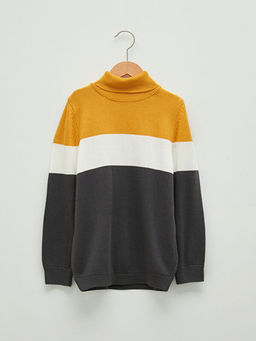 Bal?k?? Yaka Renk Bloklu Uzun Kollu Erkek ?ocuk ?nce Triko Kazak