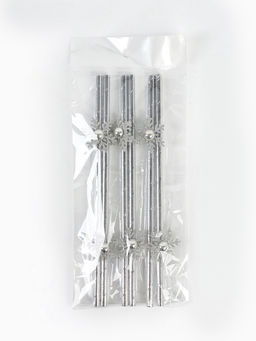 Цена за 2 шт. Трубочки для коктейлей Снежинки, серебро, 6 шт