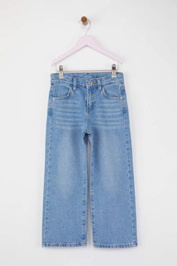 Kahverengi 100% Pamuk Ayarlanabilir Lastikli Duz K?z Cocuk Flare Denim Jeans TKDAW26JE00006 - Trendyolmilla фото 4