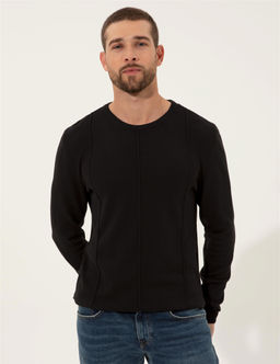 Siyah Slim Fit Bisiklet Yaka Triko Kazak