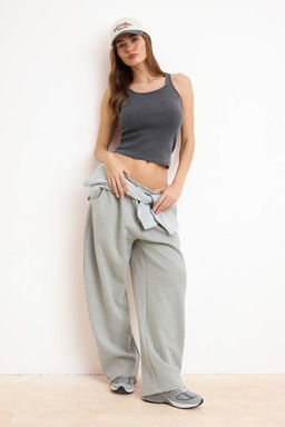 Antrasit Fitted/Vucuda Oturan Havuz Yaka Kolsuz Fitilli Esnek Orme Atlet TWOSS26AL00050 - Trendyolmilla фото 2