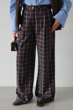 Kahverengi Ekose Wide Leg Pantolon TWOAW26PL00173 - Trendyolmilla фото 4