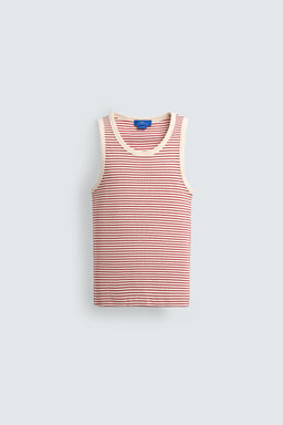 CAMISETA TANK JACQUARD RAYAS X AARON LEVINE / Crudo / Rojo