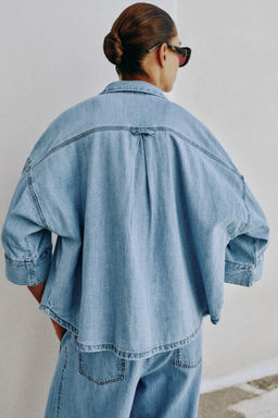 CAMISA Z1975 DENIM MANGA ANCHA / Azul medio - Zara фото 3