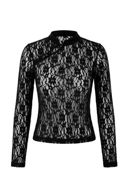 Siyah Fitted/Vucuda Oturan Dik Yaka Uzun Kollu Dantel Orme Bluz TWOSS26BZ00106