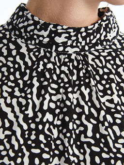 Dik Yaka Desenli Oversize Kad?n Bluz