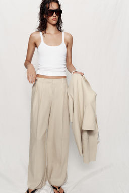 PANTAL?N ANCHO CON LINO / Beige claro - Zara фото 6