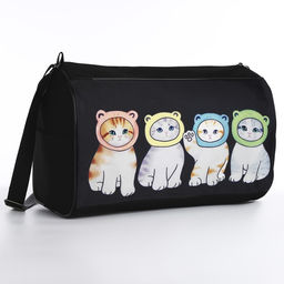 Сумка детская спортивная для девочки «Котята в шапках», 40×24×21, отдел на молнии, чёрный