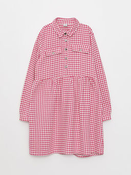 G?mlek Yaka Kazaya?? Desenli Uzun Kollu K?z ?ocuk Elbise