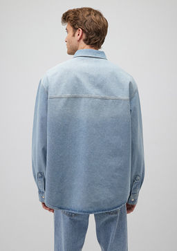 Ross 90lar Puslu Ac?k Mavi Jean Gomlek  фото 4