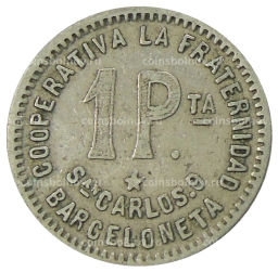 Монета 1 песета 1915 года Испания Барселона
